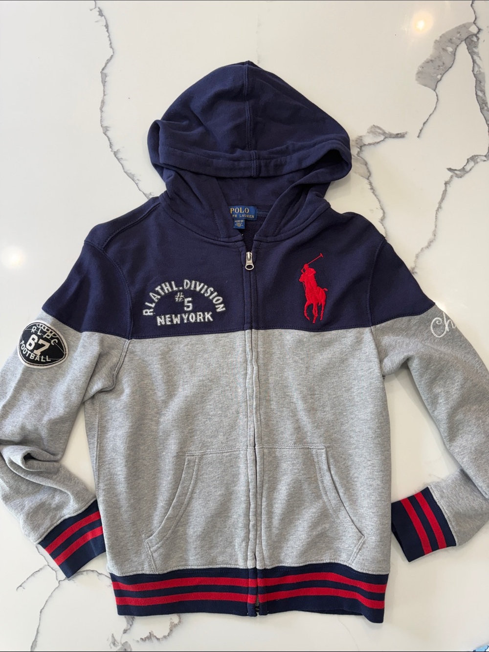 Vintage Polo Ralph Lauren Navy, Grey & Red signature red Pony M Zip Hoodie